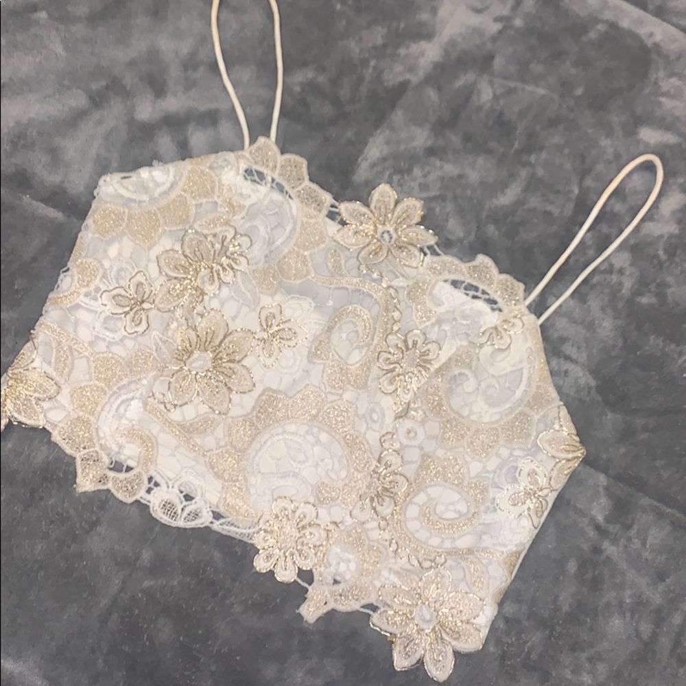 White & Gold Embroidered Crop Top
